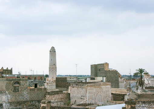 Old mosque minaret in the town, Al Hudaydah Governorate, Zabid, Yemen