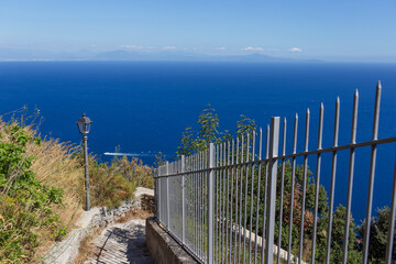 Beautiful view of Tyrrhenian Sea from Amalfi coast. Natural landscape.