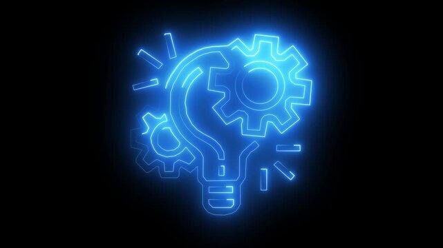 Neon Brain Gear, AI Mind Process, Digital Intelligence Concept, Artificial Intelligence Head Outline