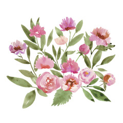 Watercolor Pink Peony Bouquet Illustration, Hand-Painted Floral Clipart