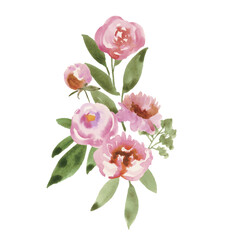 Watercolor Pink Peony Bouquet Illustration, Hand-Painted Floral Clipart