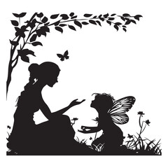 Fototapeta premium vector illustration of a fairy mother and daughter on white background