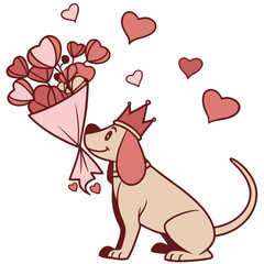 Valentine Blush colored Bloodhound with a Funny touch, placed in a Valentine theme and styled with with a tiny crown