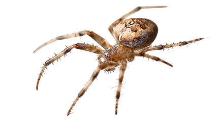 Detailed macro photograph of a brown spider isolated on transparent background