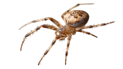 Detailed macro photograph of a brown spider isolated on transparent background