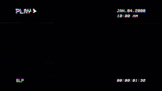 Retro VHS VCR Player Overlay Screen with Heavy Analog Noise, Glitch Distortion, Scan Lines, Date Time Stamp, and Found Footage Effect 4K 4k video animation seamless loop
