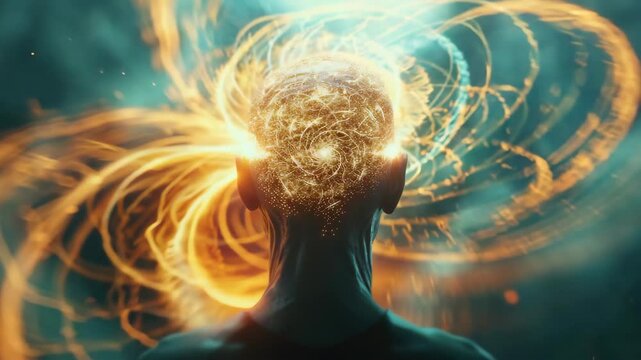 of a humanoid figure with an explosion or energy burst emanating from the head, suggesting mental power or intense concentration.