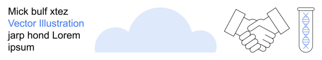 Cloud computing, genetic research, teamwork, data management, innovation, biotechnology. a cloud, handshake and test tube with DNA. Cloud computing and genetic research concept