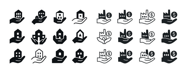 Set of real estate and finance icons featuring houses and dollar