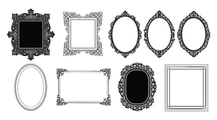 Collection of black and white ornate decorative frames and borders vintage