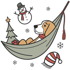 Whimsical Bloodhound feeling Loving in a Winter setting with in a hammock – colored in Winter Wonderland