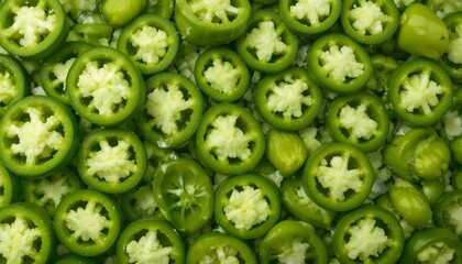 Isolated green chili pepper slices on a clear backdrop