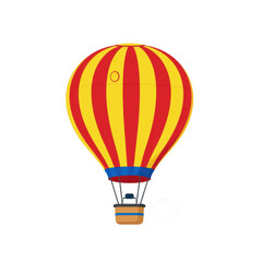 Fototapeta premium Colorful hot air balloon with basket and flame