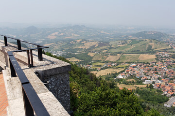 Top view from the old castle to fields and hills.
