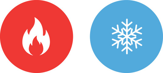 Fire flame and snowflake icon vector, hot and cold symbols template