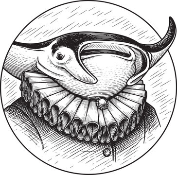 Engraved Fish Portrait in Renaissance Collar, A Unique Artistic