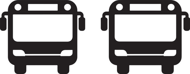 A pair of identical black bus icons viewed from the front on a plain white background
