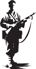 Obraz premium Minimalist Sumi-e depiction of a male soldier holding a rifle in