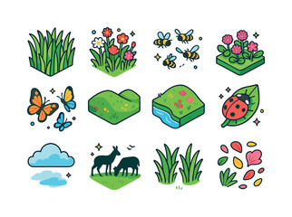 Fototapeta premium Isometric Meadow Icons. Meadow. Colorful isometric vector icons