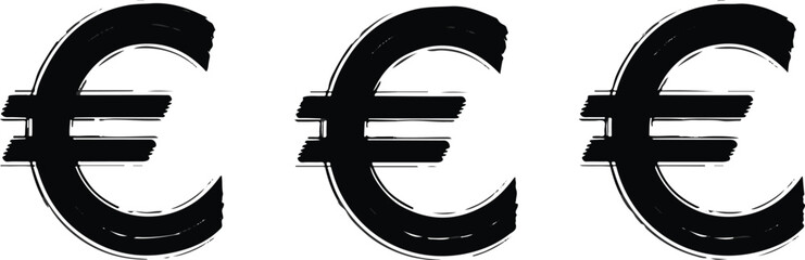 Set of hand drawn grunge euro sign icon isolated on transparent background