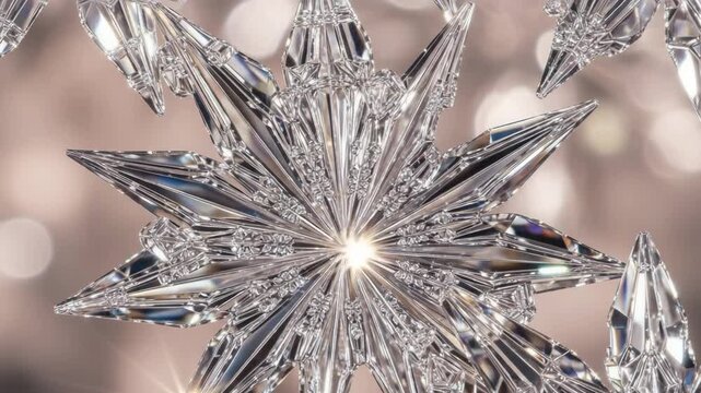 Crystal snowflake ornament in elegant decorative style, silver and clear tones, festive winter holiday concept