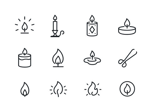 Candle Icon Set. Candle Ambience. Line icon set of Candle Ambien
