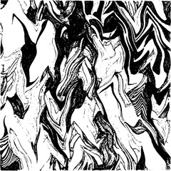 Black and white abstract grunge texture with distorted ink lines in woodcut style. Vibrant abstract liquid swirl pattern with colorful distorted waves and psychedelic style.
