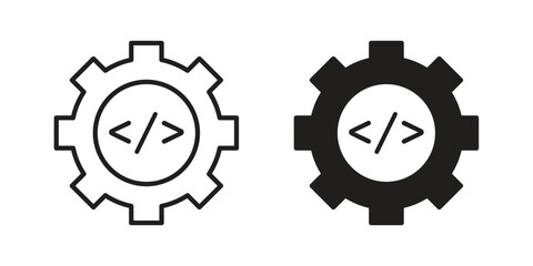 Compile icons on white background. Line vector sign, symbol for web and mobile