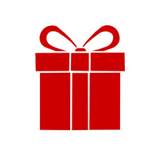 Red gift box with elegant ribbon silhouette featuring bold clean lines and festive minimal style on white background 