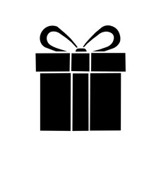 Black gift box with elegant ribbon silhouette featuring bold clean lines and festive minimal style on white background 