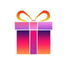 Gradient colorful Christmas gift box with bright ribbon and bold geometric shapes presented in vibrant festive style on white background 