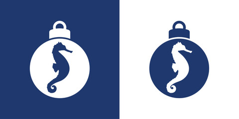 Logo nautical. Silueta de bola de navidad con caballo de mar para tarjetas y felicitaciones de Navidad  © teracreonte
