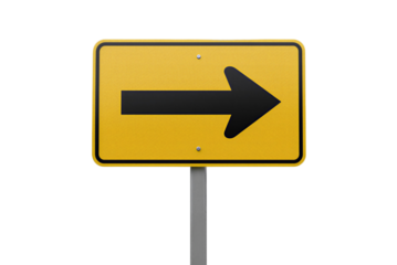 Traffic Directional Sign: Yellow Panel with Right Arrow. Essential Road Navigation.