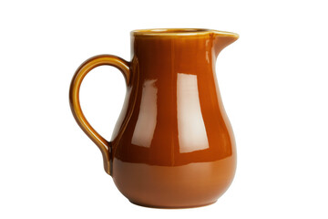 Brown ceramic pitcher isolated on a transparent background glossy