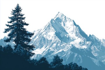 雪に覆われた山、針葉樹、風景、AI