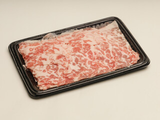 Raw meat on plastic tray