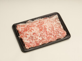 Raw meat on plastic tray