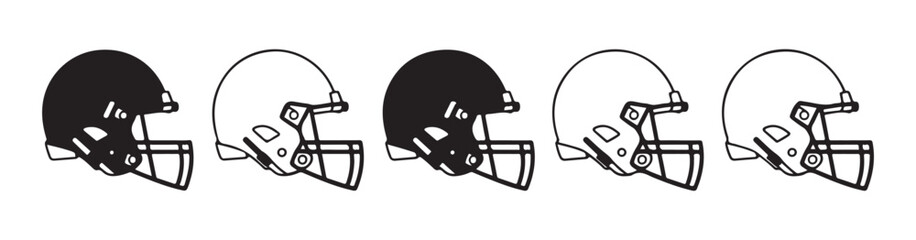American football helmets vector icon set isolated on white background. collection of sports headgear symbols for game