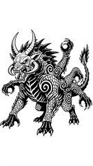 Obraz premium Fierce Mythical Chimera Beast with Horns, Scales and Claws