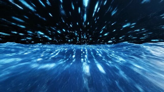 Abstract visualization of continuous liquid blue energy flowing like a digital wave, representing endless cloud storage and infinite data flow connection, blue, energy