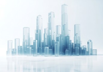 Abstract futuristic cityscape made of clear blue glass skyscrapers, representing modern architecture and technology