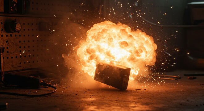 発火するリチウムイオン電池のモバイルバッテリー（イメージ）