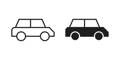 Car icons collection. Thin linear and black flat icons