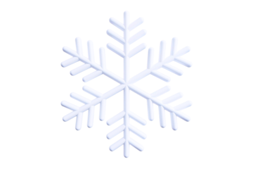 White snowflake forming a winter symbol, ice crystal decoration for christmas and holiday season on transparent background