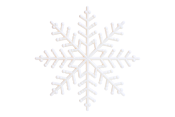 White snowflake forming a winter symbol, ice crystal decoration for christmas and holiday season on transparent background