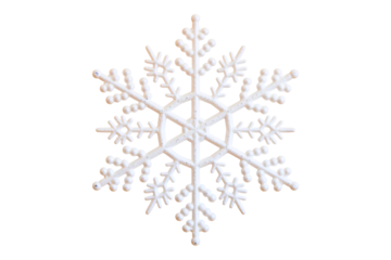 White snowflake forming a winter symbol, ice crystal decoration for christmas and holiday season on transparent background
