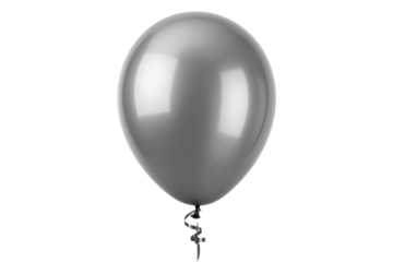 Shiny grey metallic balloon floating, celebrating party, birthday, anniversary, event on transparent background