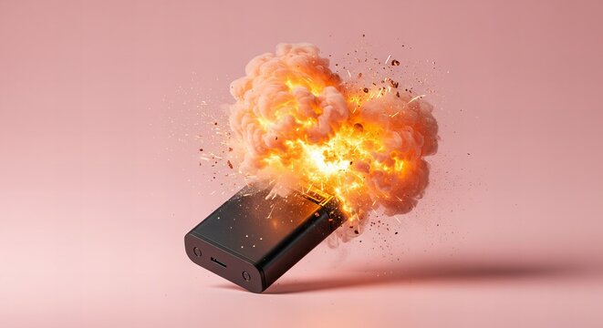発火するリチウムイオン電池のモバイルバッテリー（イメージ）