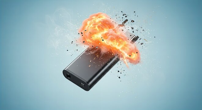 発火するリチウムイオン電池のモバイルバッテリー（イメージ）