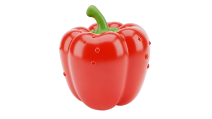 Vibrant Bell Pepper: A radiant, perfectly ripe red bell pepper, its verdant stem a striking contrast to its smooth, textured surface, poised for culinary creations.